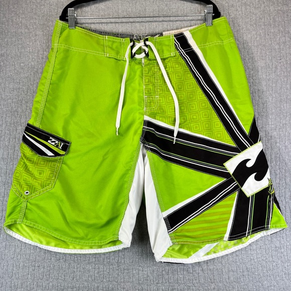 Vintage Billabong Andy Irons Neon Green Board Shorts Men 36 Skate Surf Trunks - Picture 2 of 13